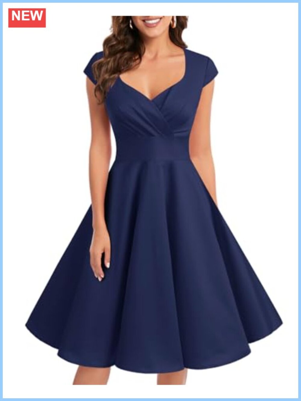 Women Vintage 1950s Retro Cocktail Party Swing Dress Cap Sleeve